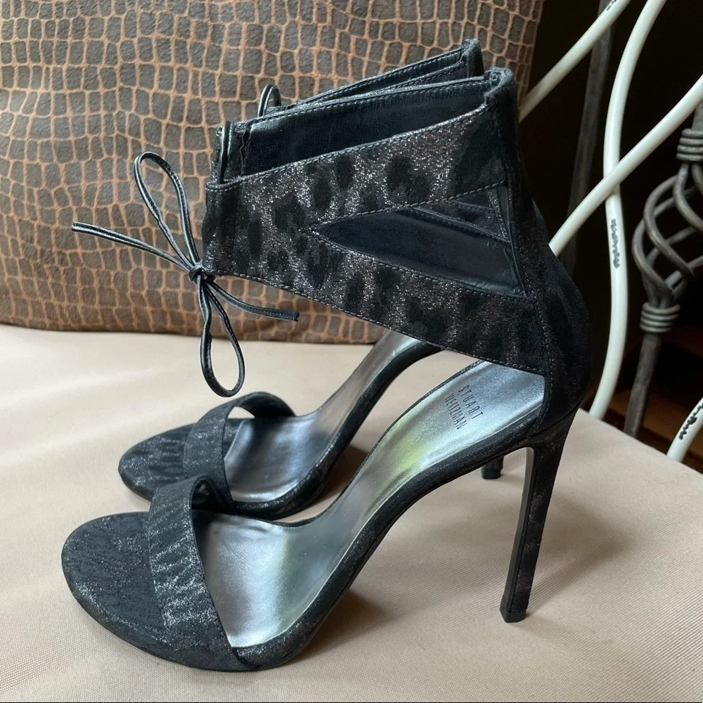 NEW Stuart Weitzman Tynela Ankle Tie Sandal in‎ Black Size 9.5